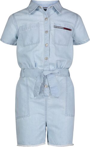 Tommy Hilfiger Girls' Denim Romper With Tie Front Belt and Snap Closure in Kuwait