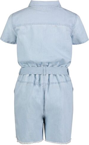 Tommy Hilfiger Girls' Denim Romper With Tie Front Belt and Snap Closure in Kuwait