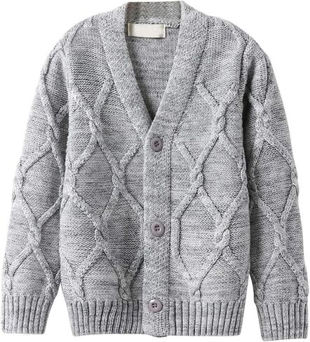 سترة صوفية للأولاد من OCHENTA سميكة محبوكة بياقة على شكل حرف V وأزرار لأعلى وأكمام طويلة ملابس ربيع الخريف in Kuwait