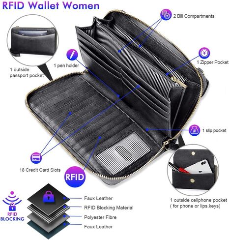 nuoku Womens RFID Wallet Purse Wristlet Crossbody Clutch with Zip Around 2 Strap in Kuwait