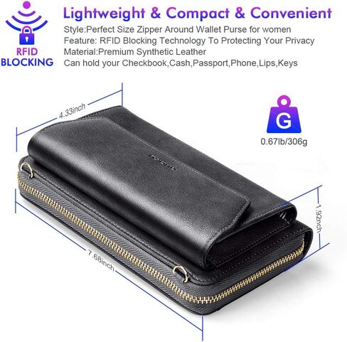 nuoku Womens RFID Wallet Purse Wristlet Crossbody Clutch with Zip Around 2 Strap in Kuwait