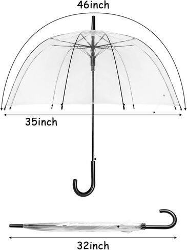 WASING 10 Pack 46 Inch Clear Bubble Umbrellas Wedding Style Large Canopy Transparent Stick Umbrellas Auto Open Windproof with European J Hook Handle Outdoor Umbrella for Adult in Saudi Arabia