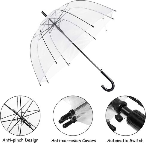 WASING 10 Pack 46 Inch Clear Bubble Umbrellas Wedding Style Large Canopy Transparent Stick Umbrellas Auto Open Windproof with European J Hook Handle Outdoor Umbrella for Adult in Saudi Arabia