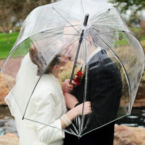 WASING 10 Pack 46 Inch Clear Bubble Umbrellas Wedding Style Large Canopy Transparent Stick Umbrellas Auto Open Windproof with European J Hook Handle Outdoor Umbrella for Adult in Saudi Arabia