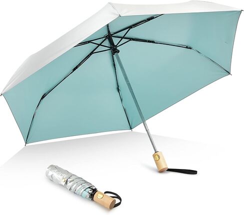 G4Free UPF 50+ UV Protection Travel Umbrella with Wooden Handle, 42 Inch Lightweight Sun Rain Folding Umbrellas Auto Open Close in Saudi Arabia