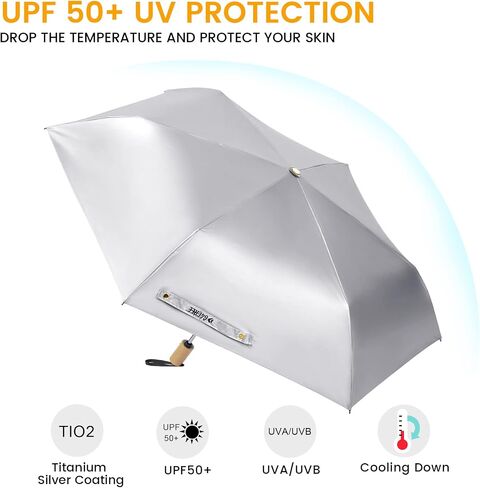G4Free UPF 50+ UV Protection Travel Umbrella with Wooden Handle, 42 Inch Lightweight Sun Rain Folding Umbrellas Auto Open Close in Saudi Arabia