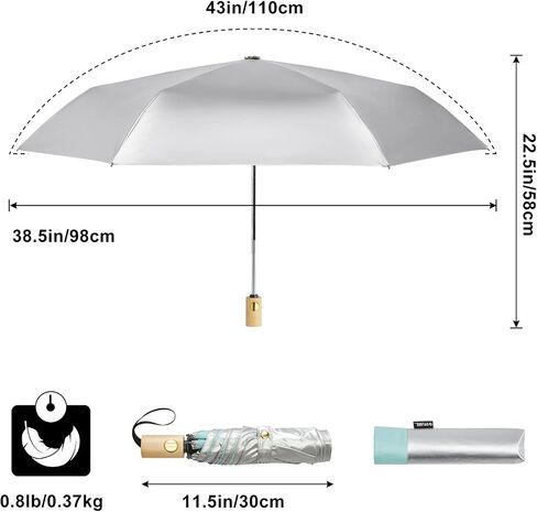 G4Free UPF 50+ UV Protection Travel Umbrella with Wooden Handle, 42 Inch Lightweight Sun Rain Folding Umbrellas Auto Open Close in Saudi Arabia