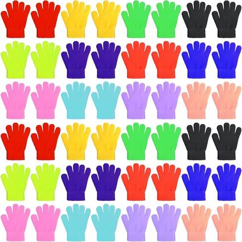 Neer 24 Pairs Kid's Winter Warm Gloves Kids Stretchy Knitted Gloves Winter Finger Kids Mittens for Boys and Girls 7-12 Years, Mixed Colors in Saudi Arabia