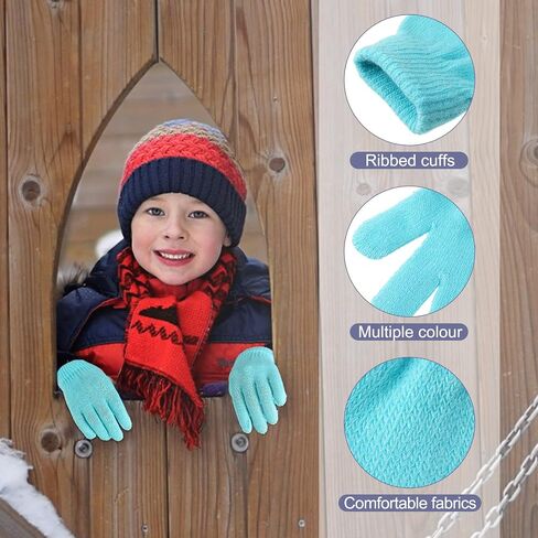 Neer 24 Pairs Kid's Winter Warm Gloves Kids Stretchy Knitted Gloves Winter Finger Kids Mittens for Boys and Girls 7-12 Years, Mixed Colors in Saudi Arabia