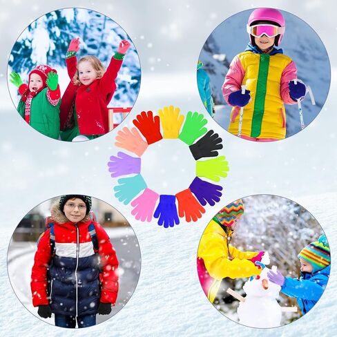 Neer 24 Pairs Kid's Winter Warm Gloves Kids Stretchy Knitted Gloves Winter Finger Kids Mittens for Boys and Girls 7-12 Years, Mixed Colors in Saudi Arabia