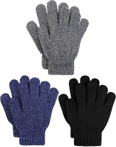 Cooraby 3 Pairs Kid's Winter Gloves Thick Cashmere Warm Knitted Gloves Children Cold Weather Gloves in Kuwait