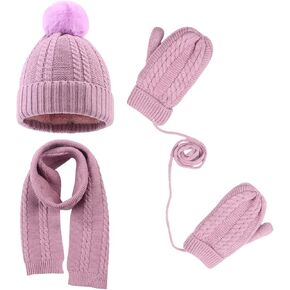 Kids Winter Hat Scarf Mittens Set Toddler Knitted Beanie Girls Fleece Children Neck Warmer Boys Warm Gloves 2-7 Years