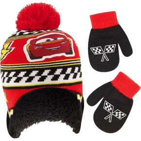 Disney Boys Winter Hat And Mitten Set, Cars Lightning McQueen Toddler Beanie For Ages 2-4, Red/Black in Saudi Arabia