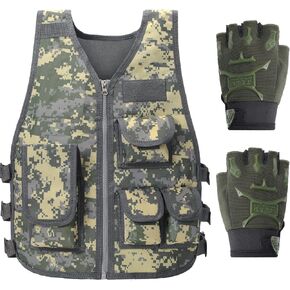 SATINIOR Kids Boys Children Outdoor Vest with Half Finger Fingerless Short Gloves Mitten Black Army Green Breathable for Kids
