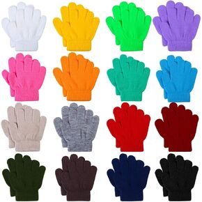 Cooraby 16 Pairs Winter Kids Warm Magic Gloves Full Fingers Stretchy Knitted Gloves for Boys or Girls