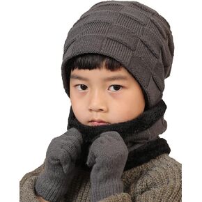 T WILKER 3Pcs Winter Hats Neck Warmer Scarf and Touch Screen Gloves Set for Kids