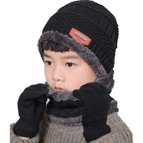 T WILKER 3Pcs Winter Hats Neck Warmer Scarf and Touch Screen Gloves Set for Kids in Kuwait