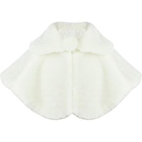Abbyabbie.Li Flower Girl Cozy Faux Fur Bolero Shrug Shawl Wraps Princess Cape (L(8-12Years), Ivory)