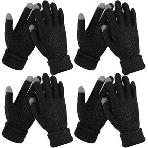 4 Pairs Kids Winter Touchscreen Gloves Fleece Lined Child Warm Knit Gloves (Black, White, Coffee Color, Beige)