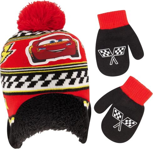 Disney Boys Winter Hat And Mitten Set, Cars Lightning McQueen Toddler Beanie For Ages 2-4, Red/Black in Saudi Arabia