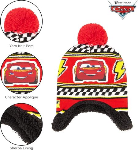 Disney Boys Winter Hat And Mitten Set, Cars Lightning McQueen Toddler Beanie For Ages 2-4, Red/Black in Saudi Arabia