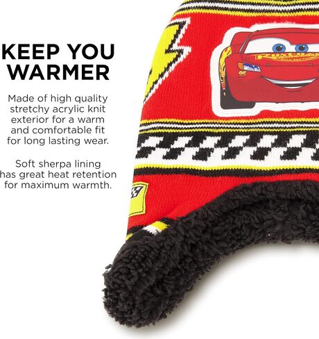 Disney Boys Winter Hat And Mitten Set, Cars Lightning McQueen Toddler Beanie For Ages 2-4, Red/Black in Saudi Arabia