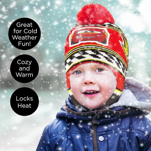 Disney Boys Winter Hat And Mitten Set, Cars Lightning McQueen Toddler Beanie For Ages 2-4, Red/Black in Saudi Arabia