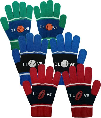 Evridwear Kids Winter Gloves, 3Pairs Knit Warm Stretch Gripper Children Glove for Boys Girls 4-14 Years in Kuwait