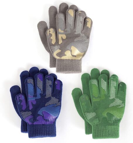 Brook + Bay Kids Magic Gloves - 3 Pack Kids Winter Gloves - Cold Weather Gloves for Boys & Girls - Children's Knit Gloves in Kuwait