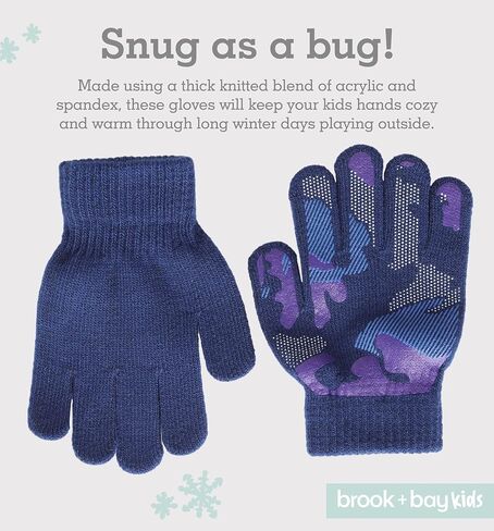 Brook + Bay Kids Magic Gloves - 3 Pack Kids Winter Gloves - Cold Weather Gloves for Boys & Girls - Children's Knit Gloves in Kuwait