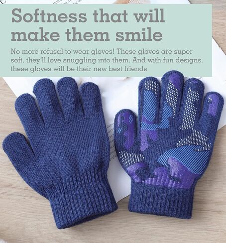 Brook + Bay Kids Magic Gloves - 3 Pack Kids Winter Gloves - Cold Weather Gloves for Boys & Girls - Children's Knit Gloves in Kuwait