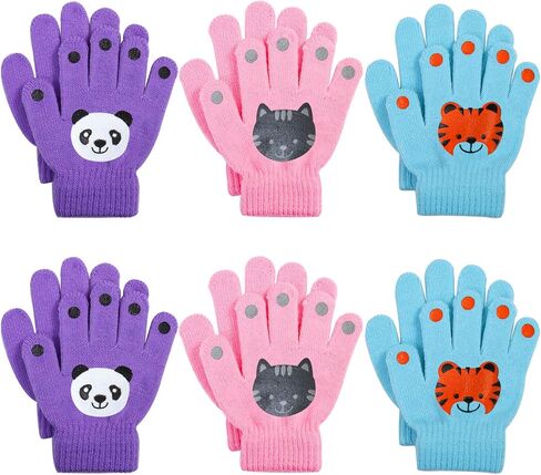Cooraby 6 Pairs Kids Warm Magic Gloves Winter Stretchy Knit Gloves for Boys Girls in Saudi Arabia