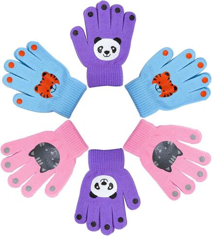 Cooraby 6 Pairs Kids Warm Magic Gloves Winter Stretchy Knit Gloves for Boys Girls in Saudi Arabia