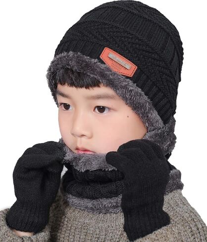 T WILKER 3Pcs Winter Hats Neck Warmer Scarf and Touch Screen Gloves Set for Kids in Kuwait