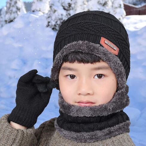 T WILKER 3Pcs Winter Hats Neck Warmer Scarf and Touch Screen Gloves Set for Kids in Kuwait