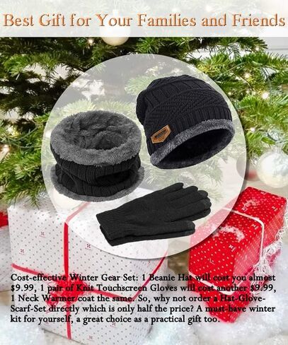 T WILKER 3Pcs Winter Hats Neck Warmer Scarf and Touch Screen Gloves Set for Kids in Kuwait
