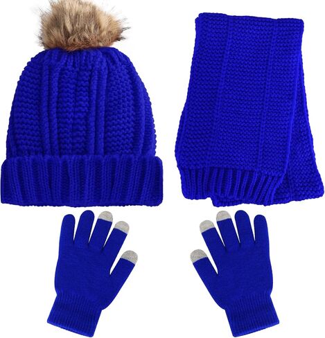 Kids Knit Hat/Scarf/Gloves Set,Winter Warm Set with Beanie and Long Scarf in Kuwait