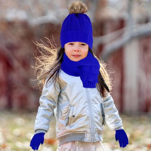 Kids Knit Hat/Scarf/Gloves Set,Winter Warm Set with Beanie and Long Scarf in Kuwait