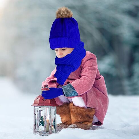 Kids Knit Hat/Scarf/Gloves Set,Winter Warm Set with Beanie and Long Scarf in Kuwait