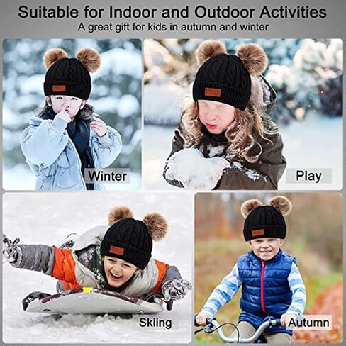 Kids Cute Pompom Winter Beanie, 3 in 1 Hat Scarf Gloves Set Knitted Fleece Lined Beanies Cap for Toddler Kids 1~6 Years Old in Saudi Arabia