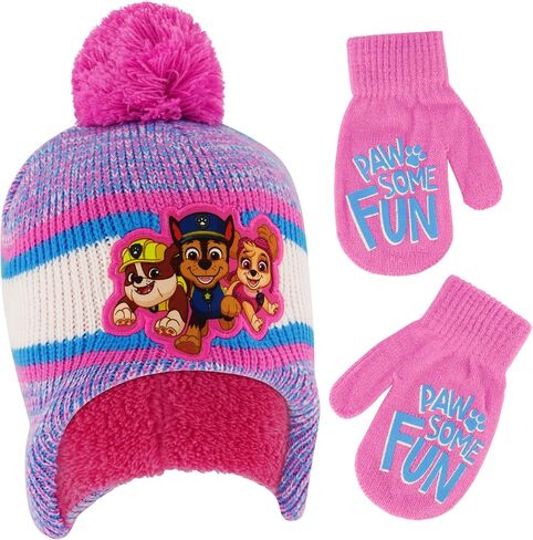 Nickelodeon girls Winter Hat and Mittens Set, Paw Patrol's Marshall, Chase and Skye Toddler Beanie for Ages 2-4 in Saudi Arabia