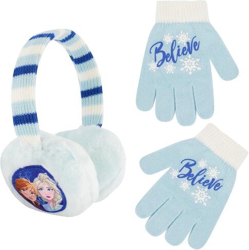 Disney Girls' Winter Earmuffs and Kids Set, Frozen 2 Ear Warmers Ages, Light Blue, Gloves-Age 4-7 in Saudi Arabia
