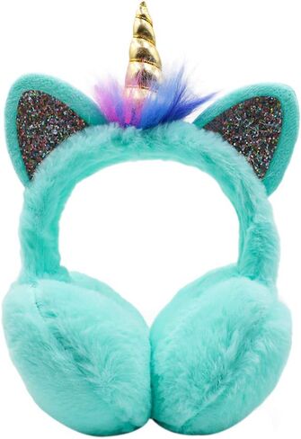 BUTITNOW Cute Rainbow Unicorn Earmuffs for Women Kids Girls, Foldable Warm Soft Plush Comfortable Outdoor Winter Ear Warmers in Kuwait