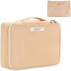 Queboom Travel Makeup Bag Cosmetic Bag Makeup Bag Toiletry bag for women and men (Beige)