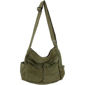 JQWSVE Canvas Messenger Bag Large Hobo Crossbody Bag with Multiple Pockets Canvas Shoulder Tote Bag for Women and Men in Saudi Arabia