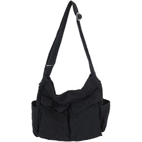 JQWSVE Canvas Messenger Bag Large Hobo Crossbody Bag with Multiple Pockets Canvas Shoulder Tote Bag for Women and Men