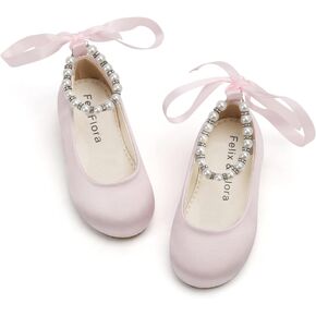 Felix & Flora Girls Toddler Little Ballet Shoes - Flower Girls Mary Jane Flats Dress Shoes Party Wedding