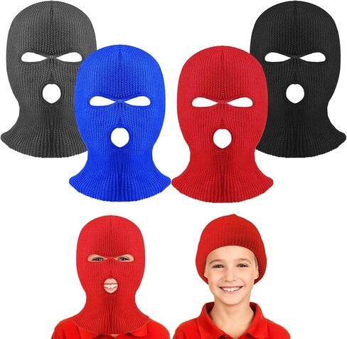 4 قطع قناع تزلج للأطفال 3 فتحات غطاء كامل للوجه قناع وجه بالاكلافا للأولاد والبنات ملون للشتاء والرياضة الخارجية والتزلج وركوب الدراجات in Kuwait