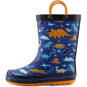 mysoft Kids Rain Boots for Girls Boys Toddler Waterproof Rubber Cute Printed with Easy-On Handles