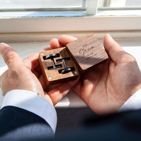 MUUJEE To My Groom Cufflinks with Engraved Wood Gift Box - Gun Metal Cufflinks for Men Cuff Links Wedding Gift for Groom in Saudi Arabia